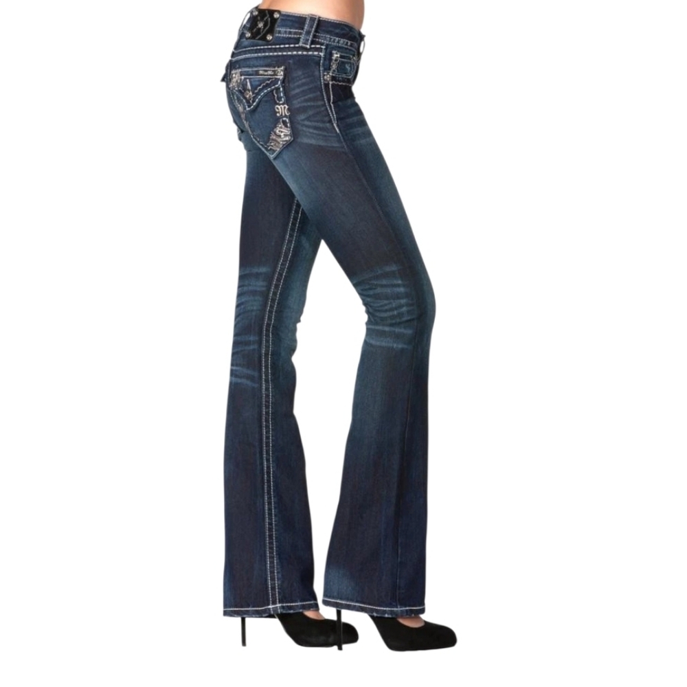 Miss Me Signature Boot Low-Rise Embellished Distressed Denim Jeans-NWOT